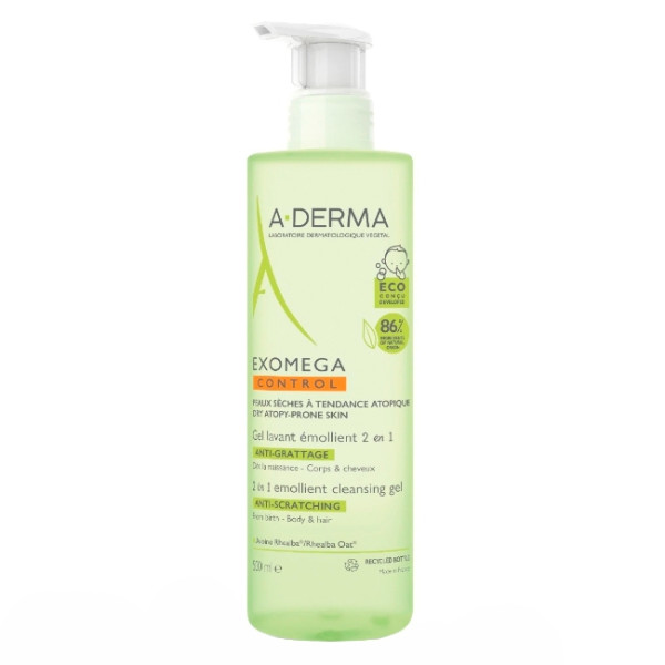 A-Derma Exomega Control Gel de Lavagem Emoliente 2 em 1 Antiprurido 500ml